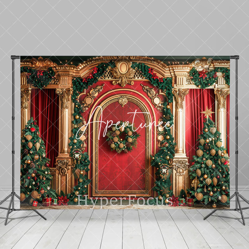 Aperturee - Aperturee Red Gold Luxury Palace Festive Christmas Backdrop