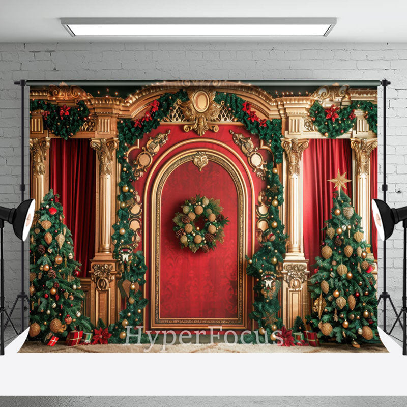 Aperturee - Aperturee Red Gold Luxury Palace Festive Christmas Backdrop