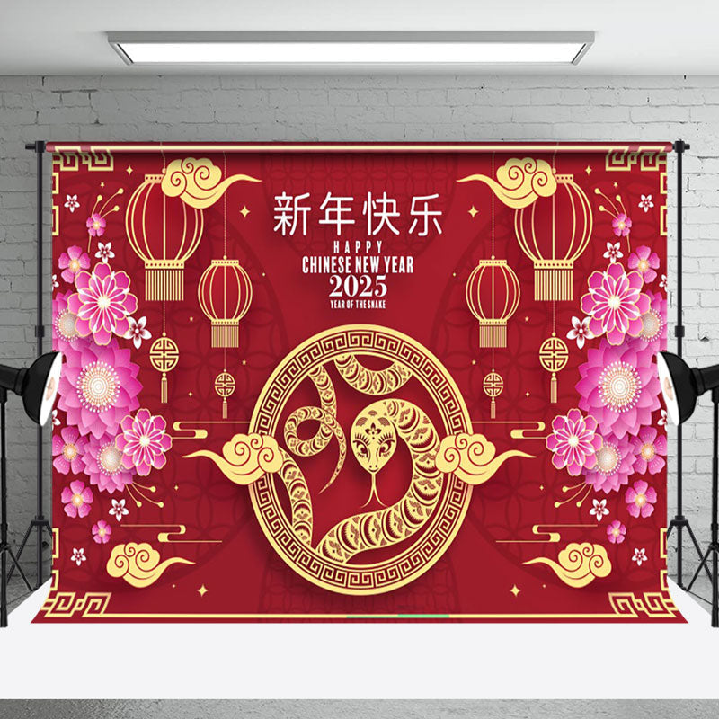 Aperturee - Aperturee Red Gold Pink Zodiac Snake Chinese New Year Backdrop