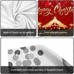 Aperturee - Aperturee Red Gold Snowy Night Nativity Garage Door Banner