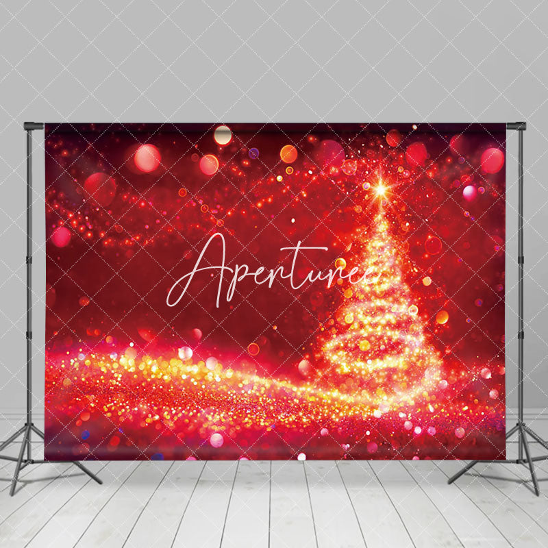 Aperturee - Aperturee Red Gold Sparkle Bokeh Xmas Trees Christmas Backdrop