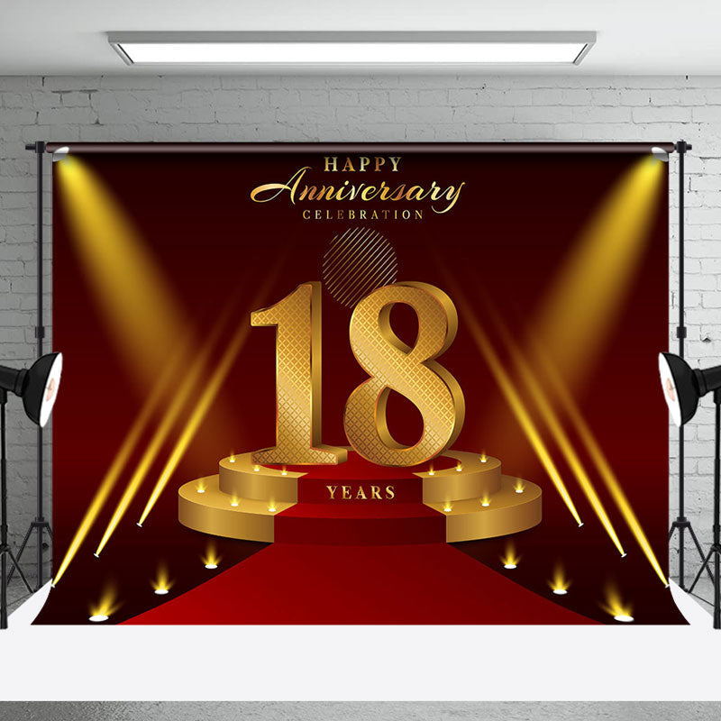 Aperturee - Aperturee Red Gold Stage Happy 18 Years Anniversary Backdrop