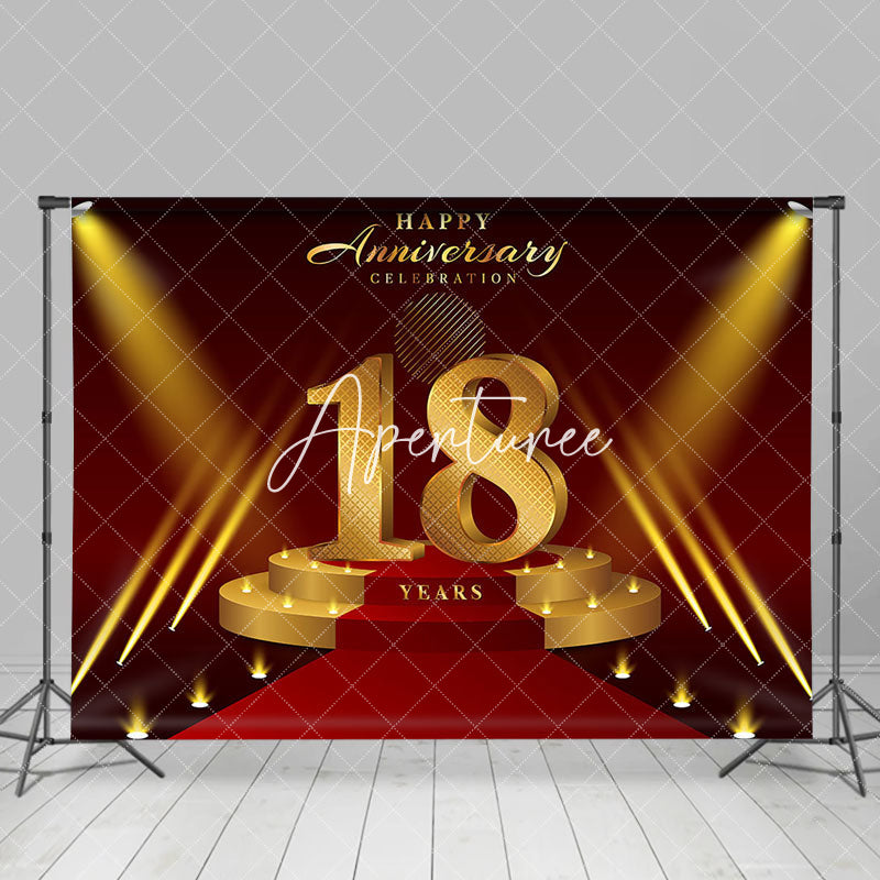 Aperturee - Aperturee Red Gold Stage Happy 18 Years Anniversary Backdrop