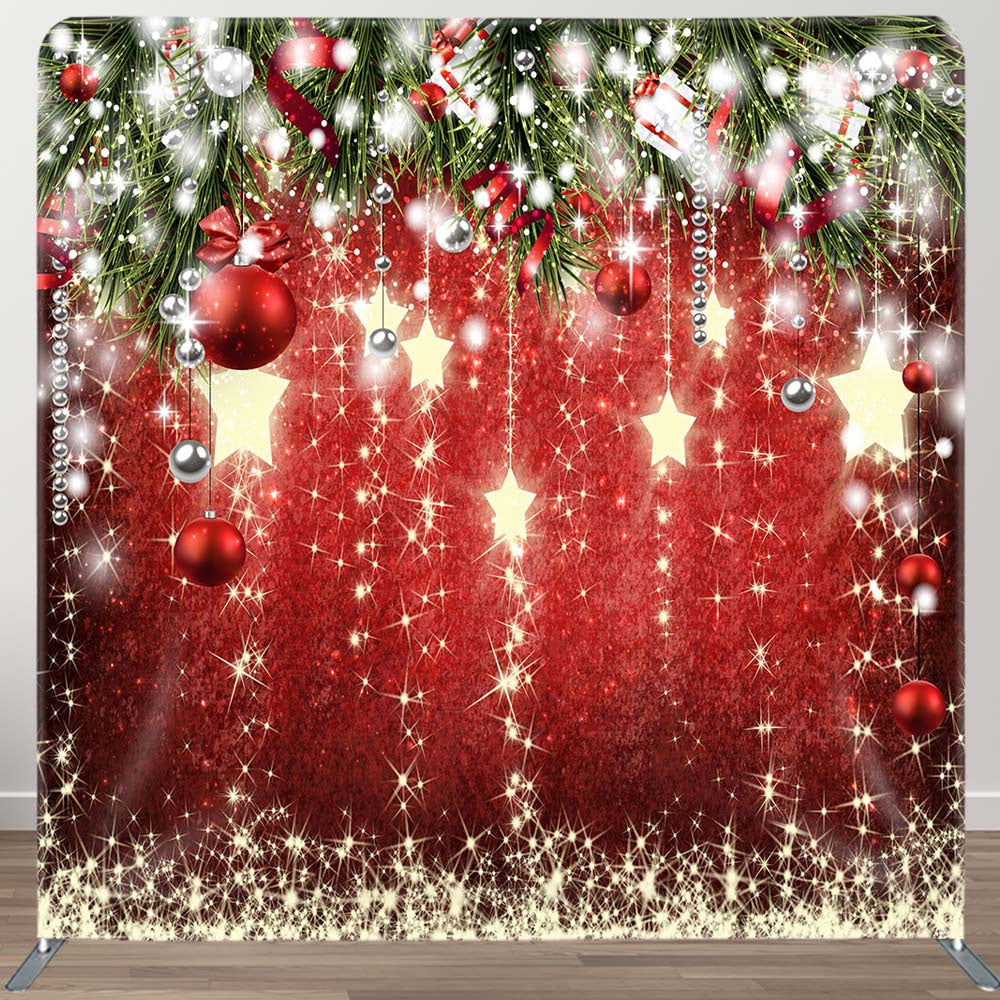 Aperturee - Aperturee Red Gold Stars Bells Leaves Christmas Tension Backdrop