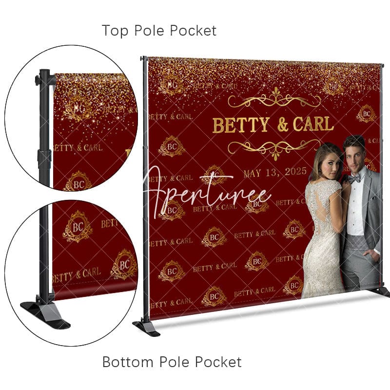 Aperturee - Aperturee Red Gold Step And Repeat Custom Photo Wedding Backdrop