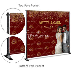 Aperturee - Aperturee Red Gold Step And Repeat Custom Photo Wedding Backdrop