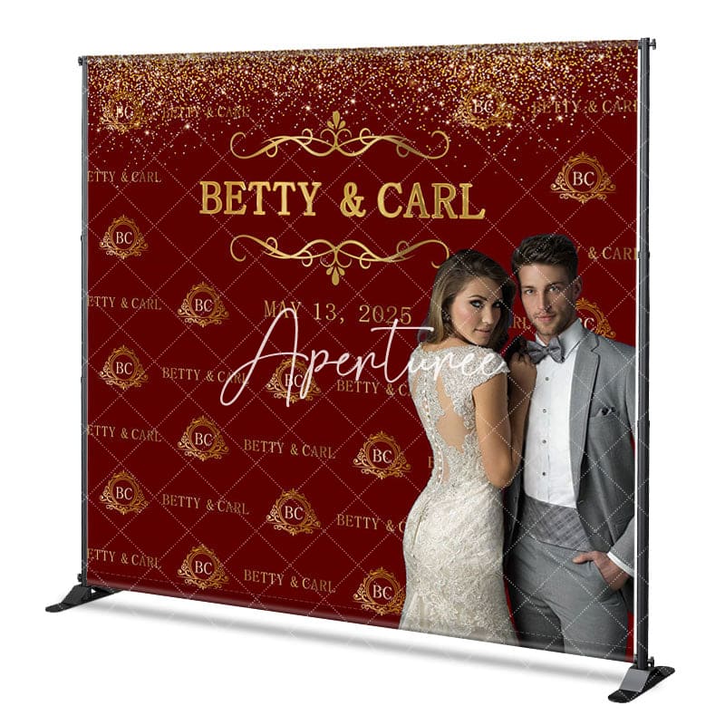 Aperturee - Aperturee Red Gold Step And Repeat Custom Photo Wedding Backdrop