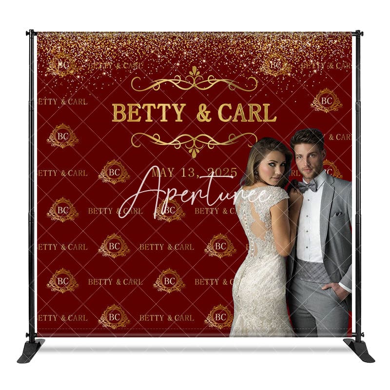 Aperturee - Aperturee Red Gold Step And Repeat Custom Photo Wedding Backdrop