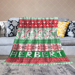 Aperturee - Aperturee Red Green Christmas Vibe Pattern Custom Name Blanket