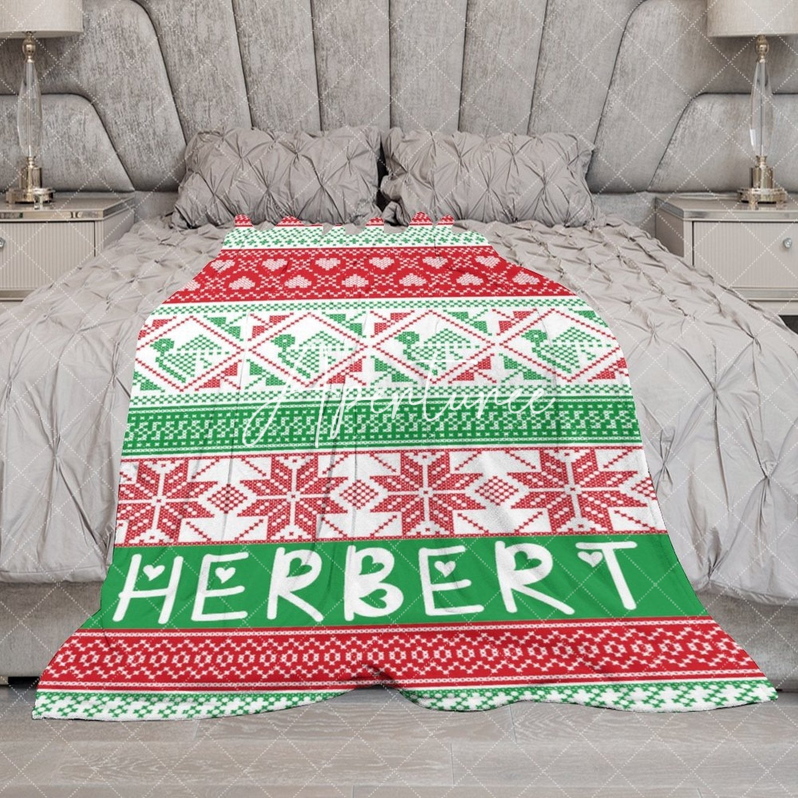 Aperturee - Aperturee Red Green Christmas Vibe Pattern Custom Name Blanket