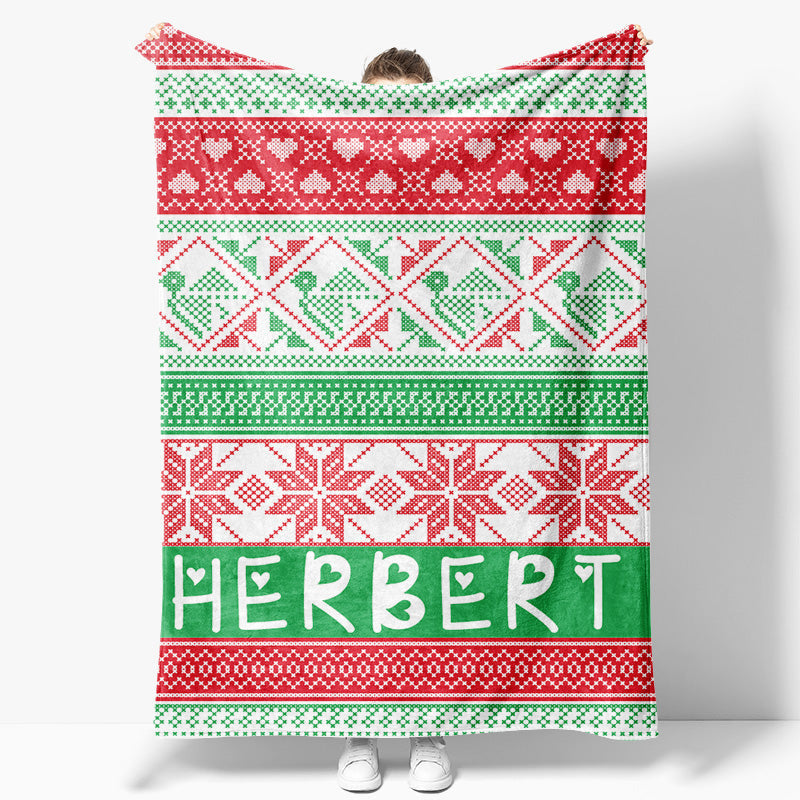 Aperturee - Aperturee Red Green Christmas Vibe Pattern Custom Name Blanket