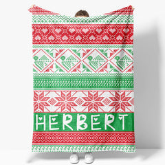 Aperturee - Aperturee Red Green Christmas Vibe Pattern Custom Name Blanket