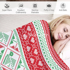 Aperturee - Aperturee Red Green Christmas Vibe Pattern Custom Name Blanket