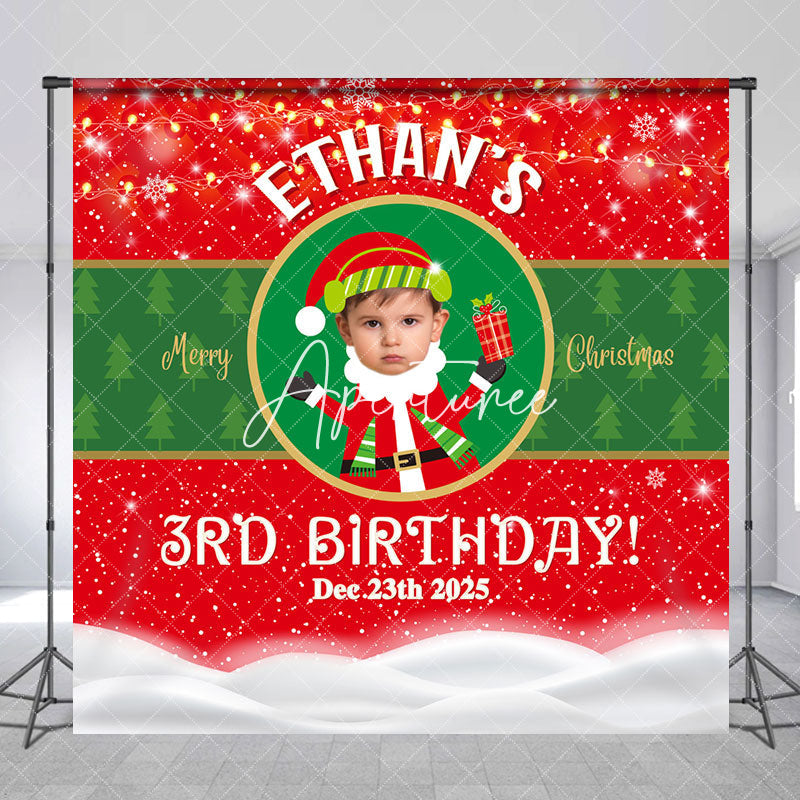 Aperturee - Aperturee Red Green Tree Christmas Custom 3rd Birthday Backdrop