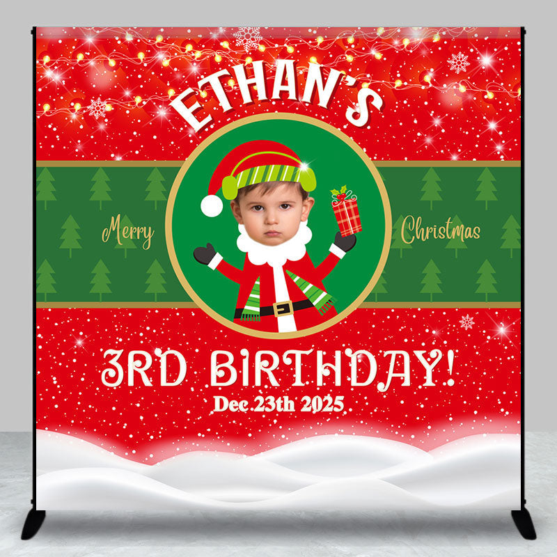 Aperturee - Aperturee Red Green Tree Christmas Custom 3rd Birthday Backdrop