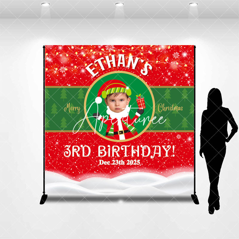 Aperturee - Aperturee Red Green Tree Christmas Custom 3rd Birthday Backdrop