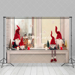 Aperturee - Aperturee Red Hat Gnome Dolls Window Candle Christmas Backdrop