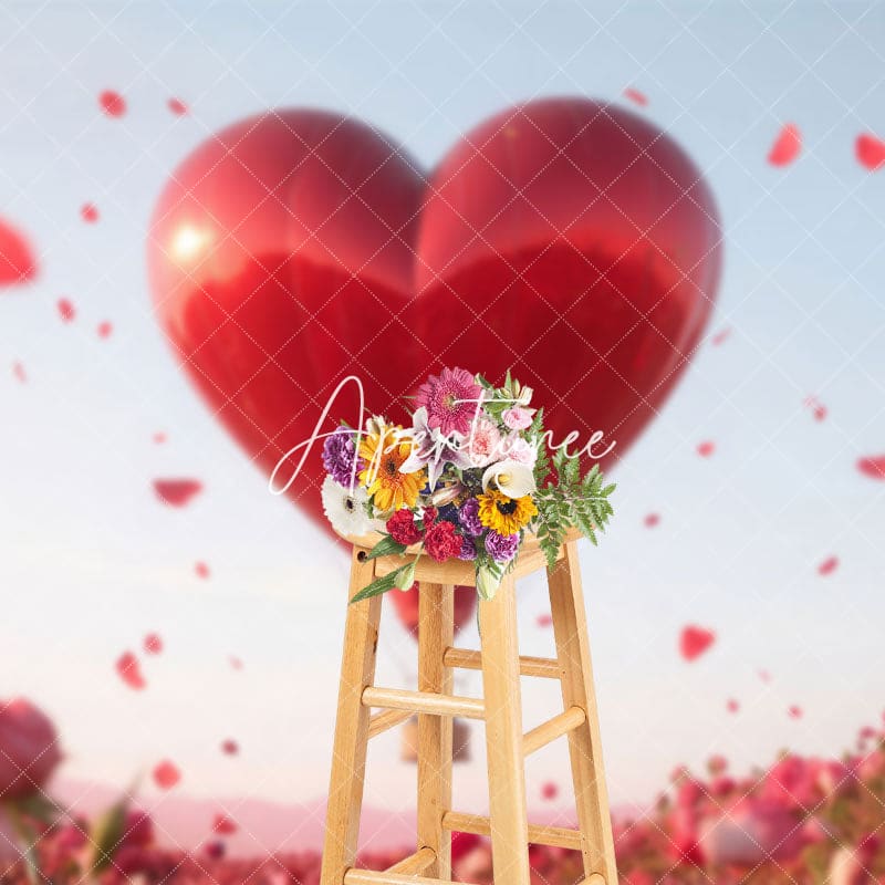 Aperturee - Aperturee Red Heart Air Balloon Floral Sea Romantic Backdrop