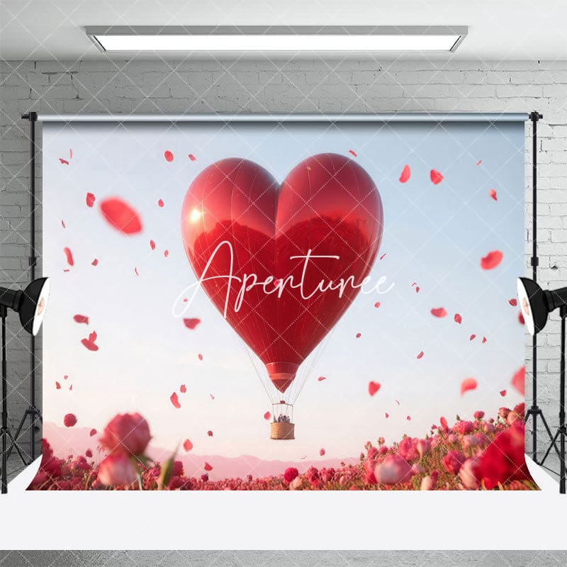 Aperturee - Aperturee Red Heart Air Balloon Floral Sea Romantic Backdrop