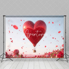 Aperturee - Aperturee Red Heart Air Balloon Floral Sea Romantic Backdrop