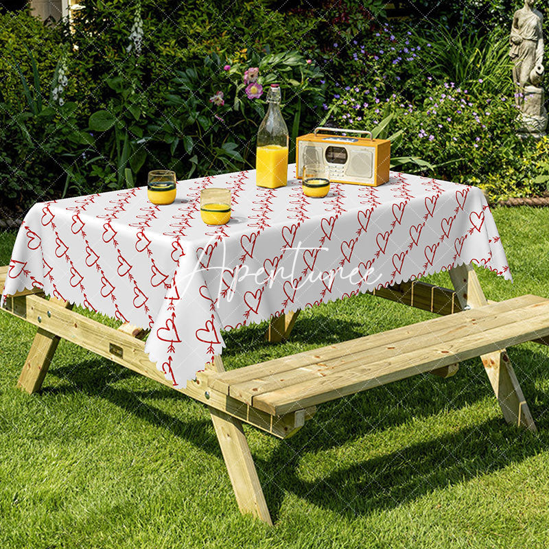 Aperturee - Aperturee Red Heart And Arrow Repeating Pattern Tablecloth