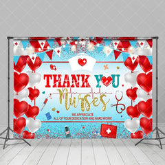 Aperturee - Aperturee Red Heart Balloons Glitter Thank You Nurses Backdrop