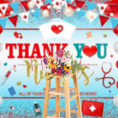 Aperturee - Aperturee Red Heart Balloons Glitter Thank You Nurses Backdrop