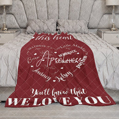 Aperturee - Aperturee Red Heart White Warm Text Custom Family Name Blanket