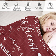 Aperturee - Aperturee Red Heart White Warm Text Custom Family Name Blanket