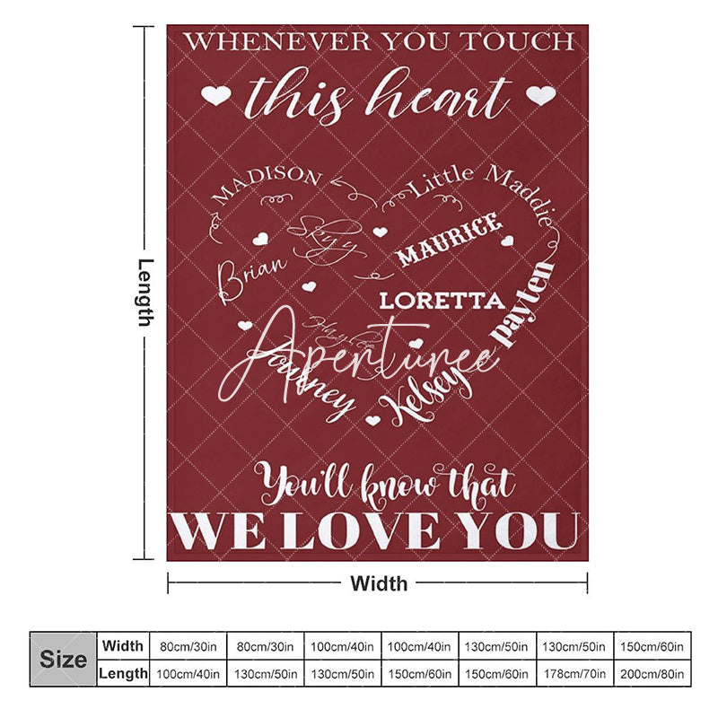 Aperturee - Aperturee Red Heart White Warm Text Custom Family Name Blanket