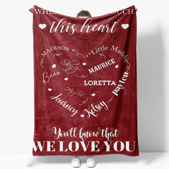 Aperturee - Aperturee Red Heart White Warm Text Custom Family Name Blanket