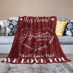 Aperturee - Aperturee Red Heart White Warm Text Custom Family Name Blanket