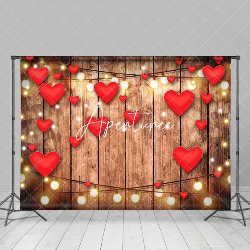 Aperturee - Aperturee Red Hearts Lighted Wooden Valentines Day Backdrop