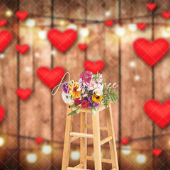 Aperturee - Aperturee Red Hearts Lighted Wooden Valentines Day Backdrop