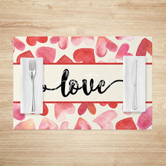 Aperturee - Aperturee Red Hearts Love Valentines Day Set Of 4 Placemats