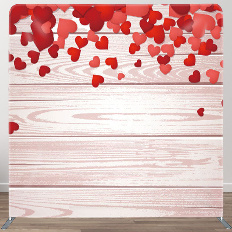 Aperturee - Aperturee Red Hearts White Wooden Texture Valentines Day Backdrop