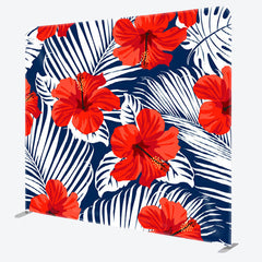 Aperturee - Aperturee Red Hibiscus Indigo Texture Fabric Backdrop For Party