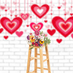 Aperturee - Aperturee Red Hollow Love White Brick Valentines Day Backdrop