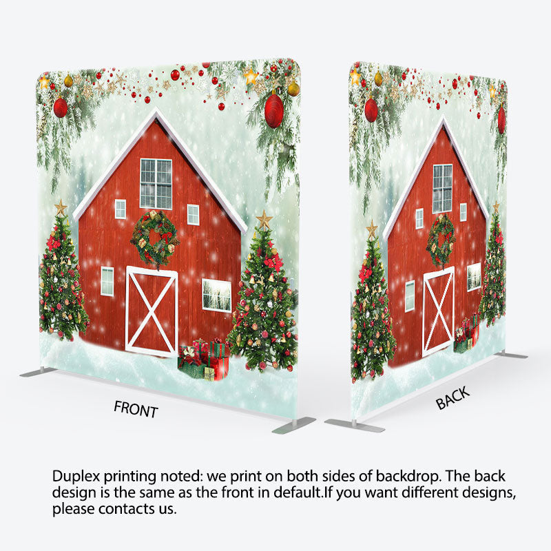 Aperturee - Aperturee Red House And Tree Fabric Backdrop Cover for Christmas