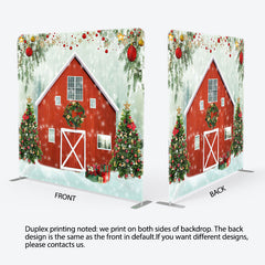 Aperturee - Aperturee Red House And Tree Fabric Backdrop Cover for Christmas