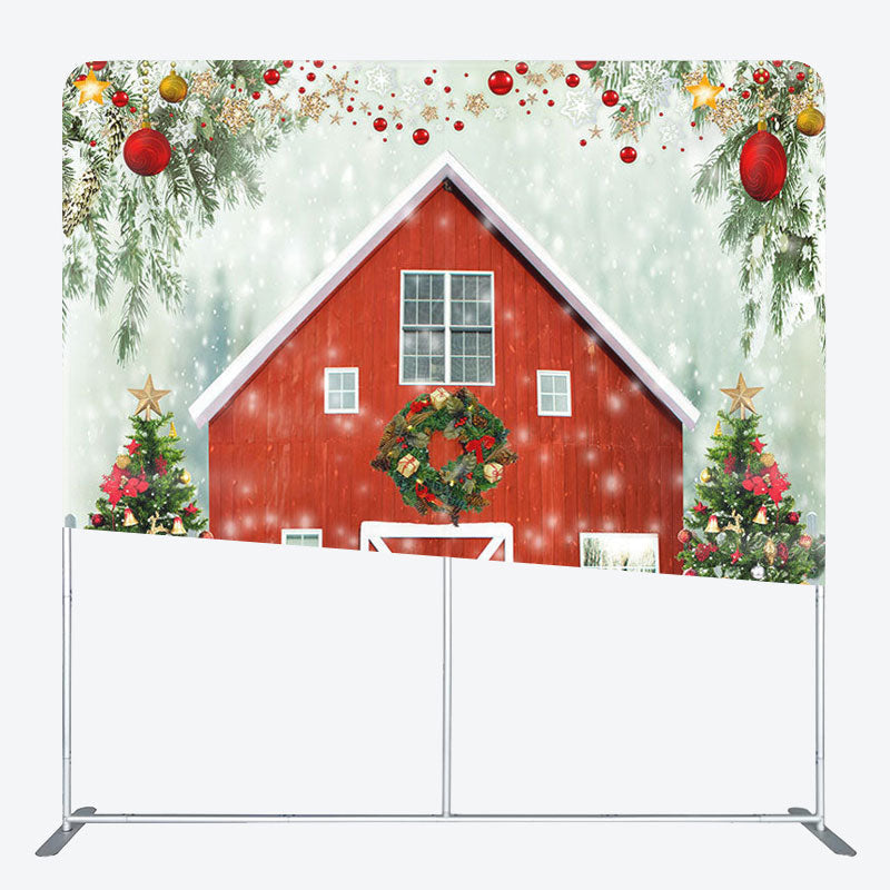 Aperturee - Aperturee Red House And Tree Fabric Backdrop Cover for Christmas