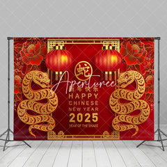 Aperturee - Aperturee Red Lantern Peanuts Snake Chinese New Year Backdrop