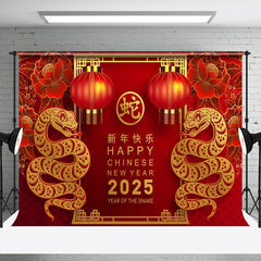 Aperturee - Aperturee Red Lantern Peanuts Snake Chinese New Year Backdrop