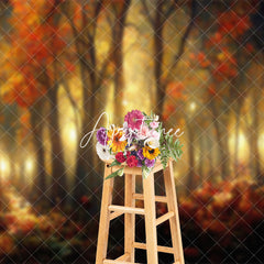 Aperturee - Aperturee Red Leaves Flowers Forest Painting Autumn Backdrop