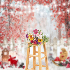 Aperturee - Aperturee Red Leaves Snow Forest Snowman Christmas Backdrop