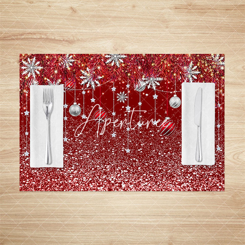 Aperturee - Aperturee Red Leaves Snowflake Glitter Xmas Set Of 4 Placemats