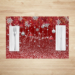 Aperturee - Aperturee Red Leaves Snowflake Glitter Xmas Set Of 4 Placemats