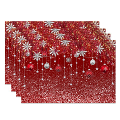 Aperturee - Aperturee Red Leaves Snowflake Glitter Xmas Set Of 4 Placemats