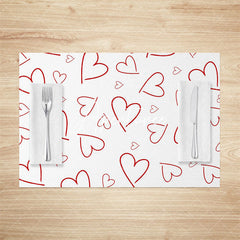 Aperturee - Aperturee Red Line Hearts Valentines Day Set Of 4 Placemats