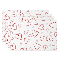 Aperturee - Aperturee Red Line Hearts Valentines Day Set Of 4 Placemats